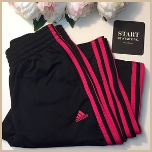 ADIDAS Black Track Pants, Pink Stripes, Size S